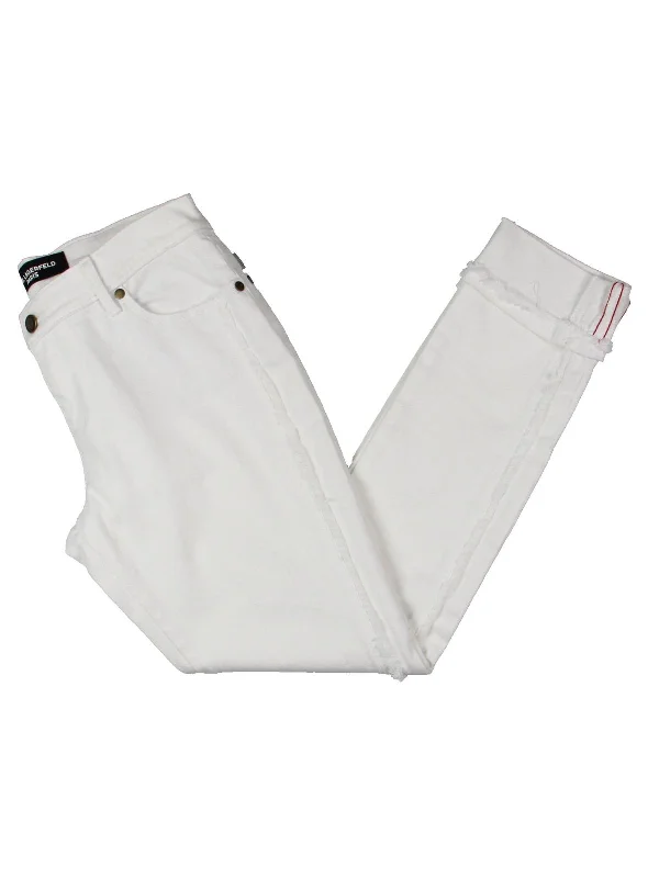 Womens Denim Fringe Jeans Casual Distressed Skinny Jeans