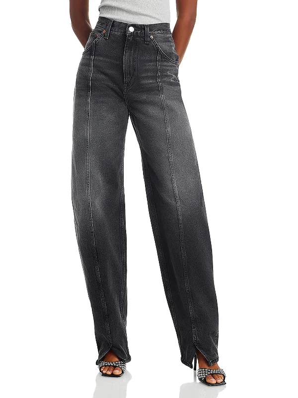 Womens Denim Seamed Wide Leg Jeans Casual Loose Fit Jeans