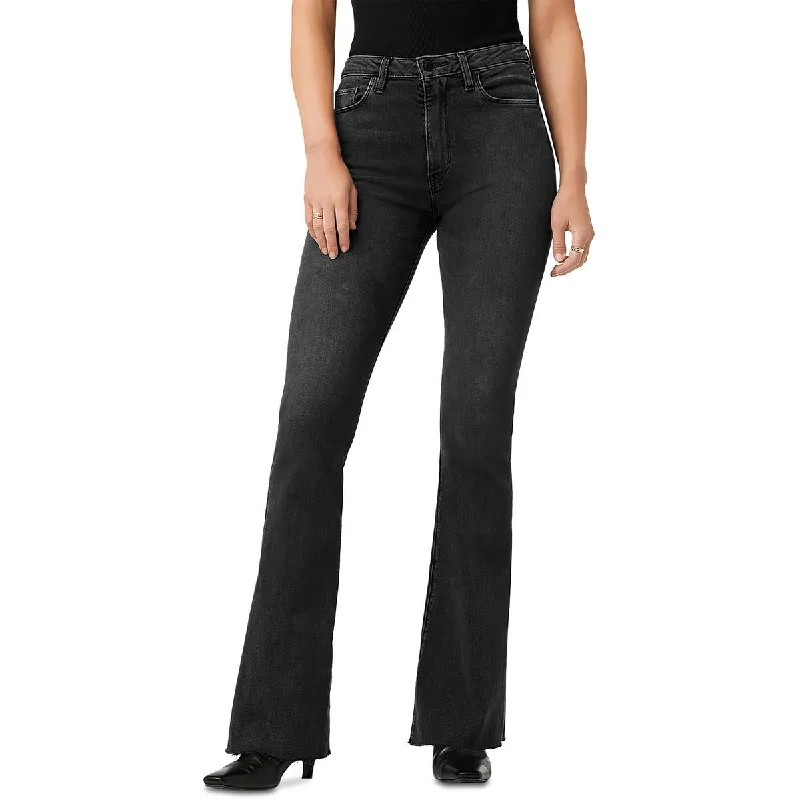 Womens High Rise Raw Hem Flared Jeans Stylish Bootcut Denim Jeans