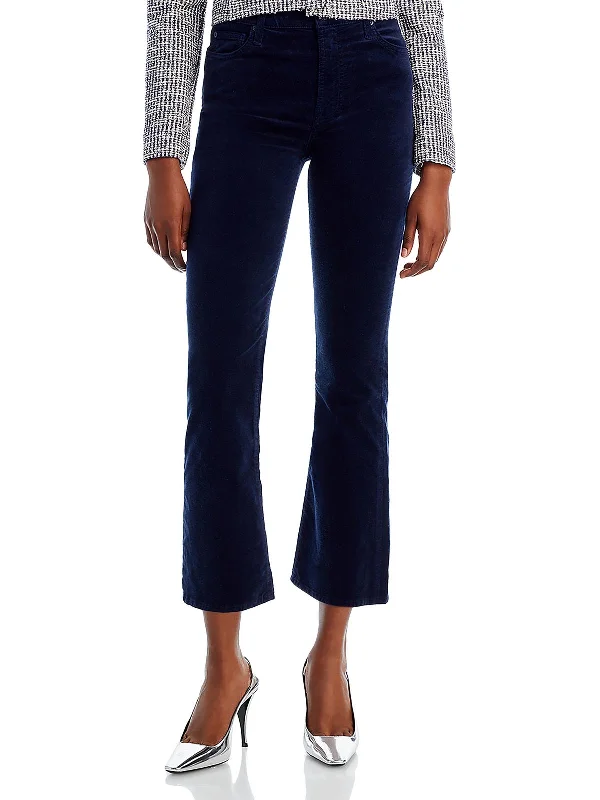Womens High Rise Velvet Cropped Jeans Comfortable Jogger Style Jeans