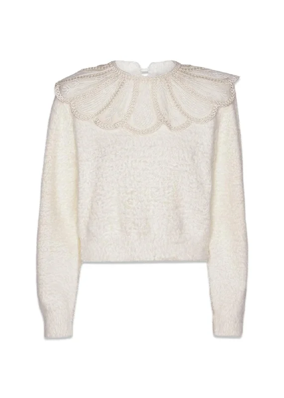 Lace Collar Knit Sweater - Blanc De Blanc Wool Sweater Cotton Sweater Cashmere Sweater Lace Collar Knit Sweater - Blanc De Blanc Wool Sweater Cotton Sweater Cashmere Sweater