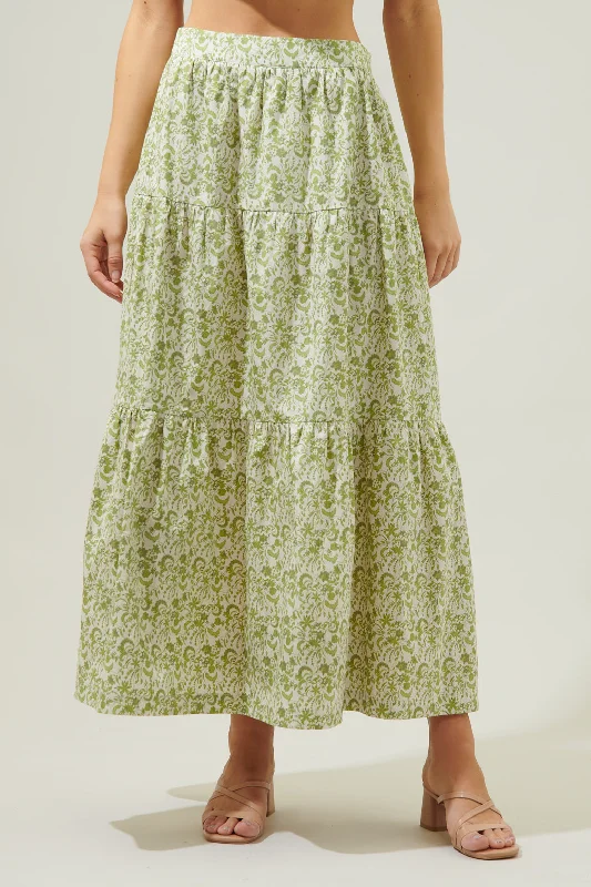 Baudelaire Floral Desmond Tiered Midi Skirt pencil skirt chic
