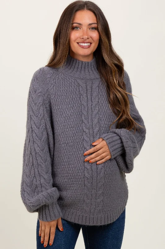 Charcoal Mixed Chunky Cable Knit Mock Neck Maternity Sweater Rayon Fabric Velvet Fabric Corduroy Fabric Charcoal Mixed Chunky Cable Knit Mock Neck Maternity Sweater Rayon Fabric Velvet Fabric Corduroy Fabric