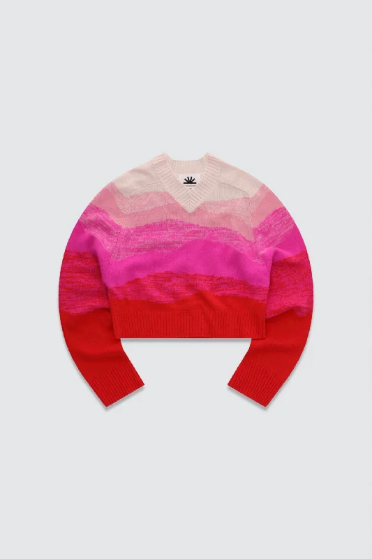 COLORUSH Horizon Textured V-Neck Sweater / Red Sky Gradient Mesh Fabric Canvas Fabric Denim Fabric COLORUSH Horizon Textured V-Neck Sweater / Red Sky Gradient Mesh Fabric Canvas Fabric Denim Fabric