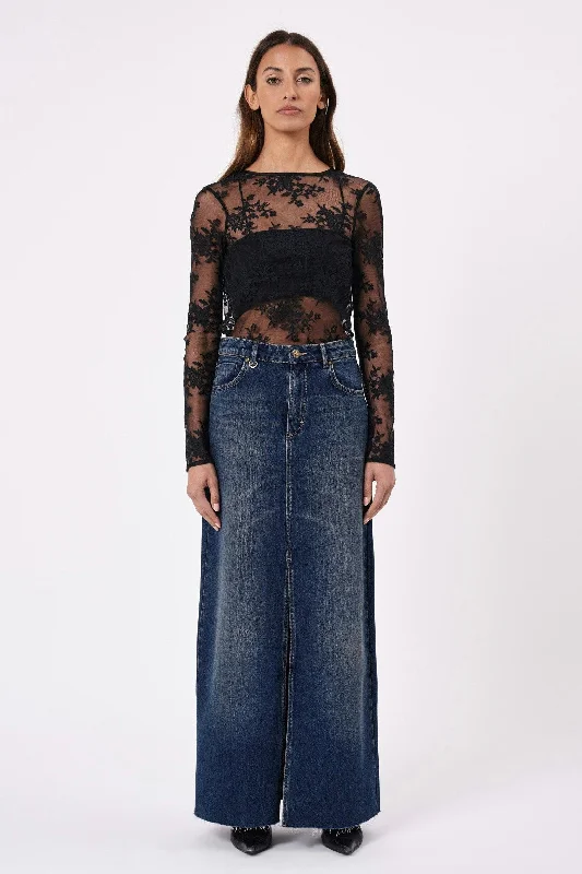 Darcy Gold Mine Denim Maxi Skirt wool skirt sturdy