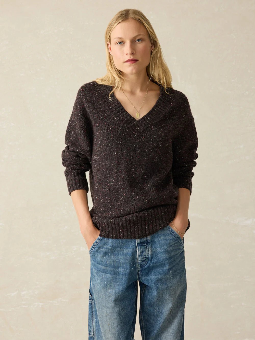 Faherty Driftwood Donegal Sweater / BlackBerry Notch Collar Peter Pan Collar Cowl Neck Faherty Driftwood Donegal Sweater / BlackBerry Notch Collar Peter Pan Collar Cowl Neck