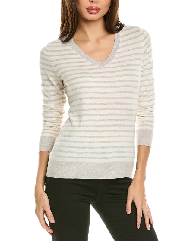 Forte Cashmere Fitted Stripe V-Neck Silk & Cashmere-Blend Sweater Zippered Front Buttoned Front Snap Front Forte Cashmere Fitted Stripe V-Neck Silk & Cashmere-Blend Sweater Zippered Front Buttoned Front Snap Front