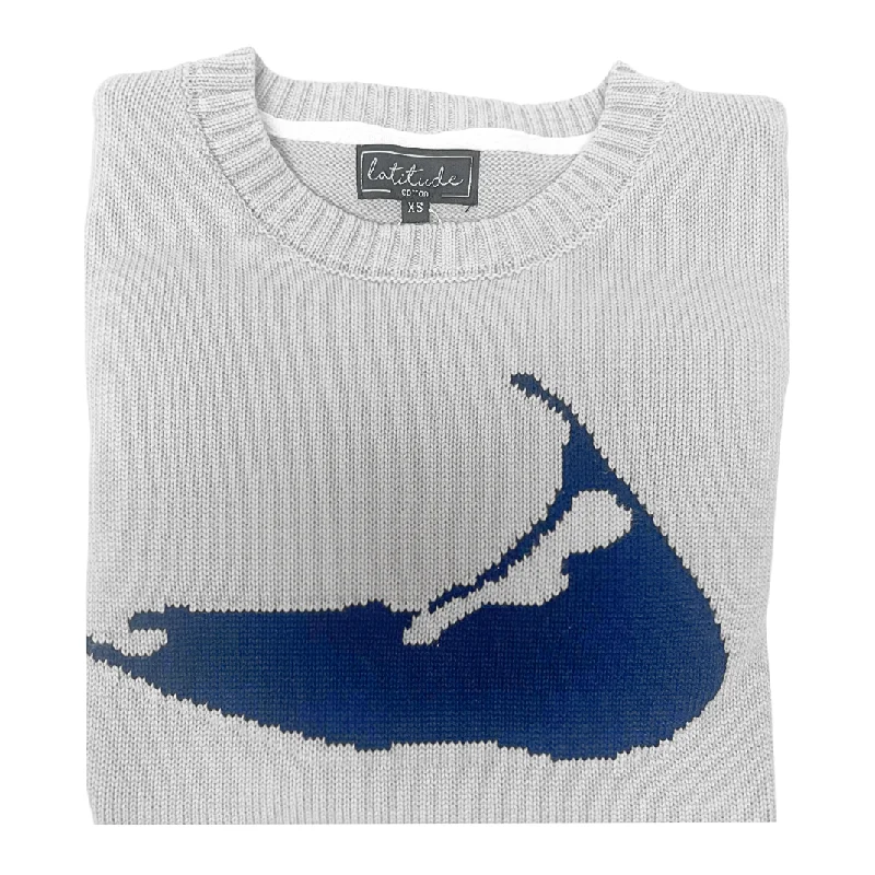 Latitudes Women's Island Logo Sweater in Grey Mesh Fabric Canvas Fabric Denim Fabric Latitudes Women's Island Logo Sweater in Grey Mesh Fabric Canvas Fabric Denim Fabric