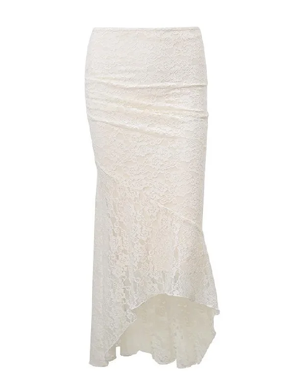 Lace Asymmetrical Hem Mermaid Skirt leather skirt bold
