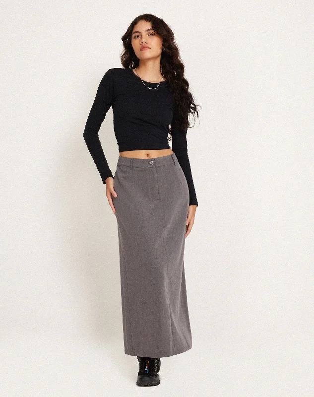 Lanula Midi Skirt in Tailoring Charcoal leather skirt durable