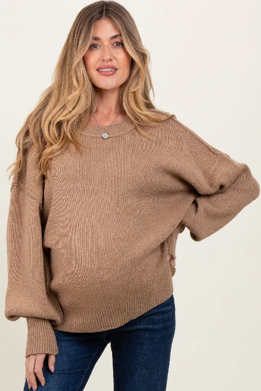 Light Mocha Oversized Basic Drop Shoulder Maternity Sweater Cashmere Blend Cotton Blend Poly Blend Light Mocha Oversized Basic Drop Shoulder Maternity Sweater Cashmere Blend Cotton Blend Poly Blend