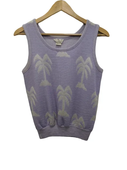 [M] 1960s Palm Tree Print Sleeveless Sweater Herringbone Houndstooth Plaid
