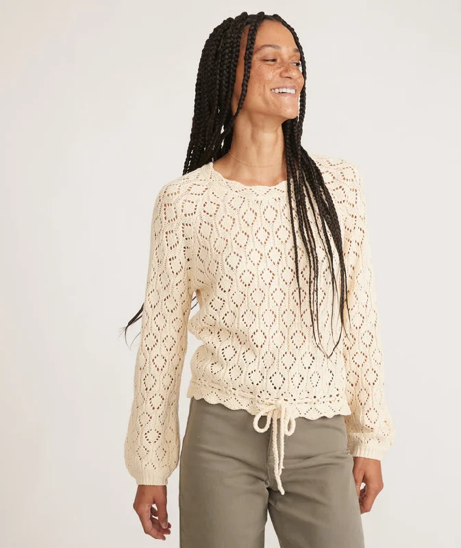 Marine Layer Manzanita Crochet Fringe Sweater Warm Antique White Terry Terry Cloth Terry Knit