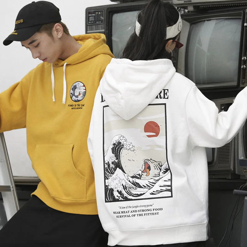 Street retro waves simple wild men and women casual hooded sweater Modern Contemporary Chic Street retro waves simple wild men and women casual hooded sweater Modern Contemporary Chic