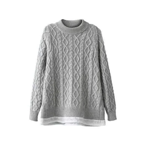 Fashionable Round Neck Splicing Argyle Solid Color Long Sleeve Sweater For Women - Gray One Size(fit Size Xs To M) Fleece Fabric Down Fabric Feather Fabric Fashionable Round Neck Splicing Argyle Solid Color Long Sleeve Sweater For Women - Gray One Size(fit Size Xs To M) Fleece Fabric Down Fabric Feather Fabric