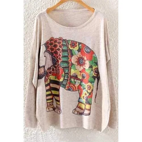 Fashionable Scoop Neck Colorful Elephant Print Long Sleeve Sweater For Women - Off-white One Size(fit Size Xs To M) Striped Floral Plaid Fashionable Scoop Neck Colorful Elephant Print Long Sleeve Sweater For Women - Off-white One Size(fit Size Xs To M) Striped Floral Plaid