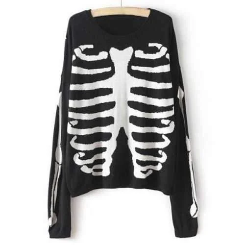 Casual Round Neck Skull Print Long Sleeve Knitted Sweater For Women - Black M Fleece Fabric Down Fabric Feather Fabric Casual Round Neck Skull Print Long Sleeve Knitted Sweater For Women - Black M Fleece Fabric Down Fabric Feather Fabric