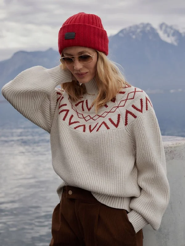 Varley Marcie Fairisle Yoke Knit Sweater / Silver Birch Embroidered Appliqued Beaded Varley Marcie Fairisle Yoke Knit Sweater / Silver Birch Embroidered Appliqued Beaded