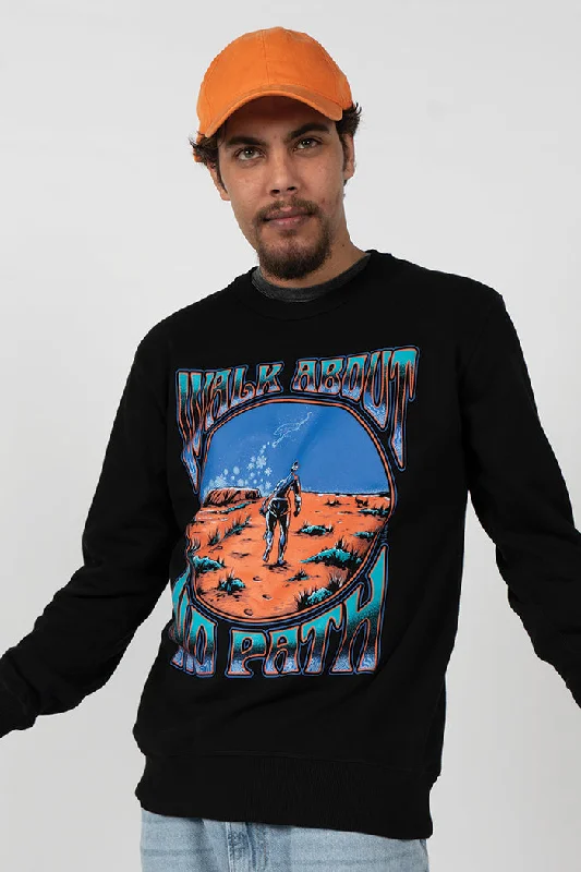 Walkabout No Path Black Premium Cotton Crew Neck Unisex Sweater Layered Multi-layer Single Layer Walkabout No Path Black Premium Cotton Crew Neck Unisex Sweater Layered Multi-layer Single Layer