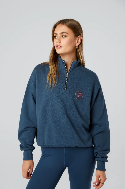 Women's Red Run Activewear Midnight Blue Core 1/4 Zip Jumper Ribbed Striped Patterned Women's Red Run Activewear Midnight Blue Core 1/4 Zip Jumper Ribbed Striped Patterned