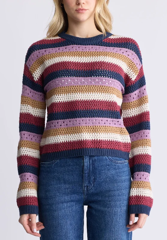 Wrenlee Women's Striped Openwork Knit Sweater, Beaujolais - SW0074F Lace Blend Ribbed Blend Corduroy Blend Wrenlee Women's Striped Openwork Knit Sweater, Beaujolais - SW0074F Lace Blend Ribbed Blend Corduroy Blend