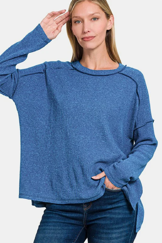 Zenana Full Size Exposed Seam Brushed Round Neck Sweater Machine Wash Dry Clean Hand Wash Zenana Full Size Exposed Seam Brushed Round Neck Sweater Machine Wash Dry Clean Hand Wash